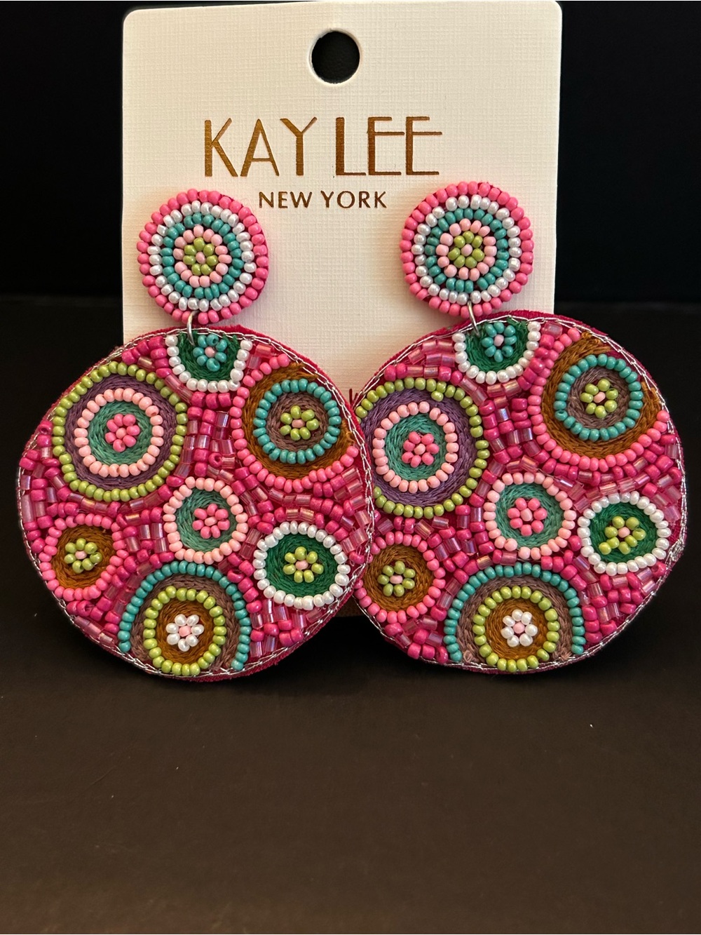 Pink Multicolor Handcrafted Beaded Boho Design Circular Drop Earrings